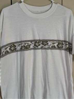 White Tee with Olive Floral Stripe